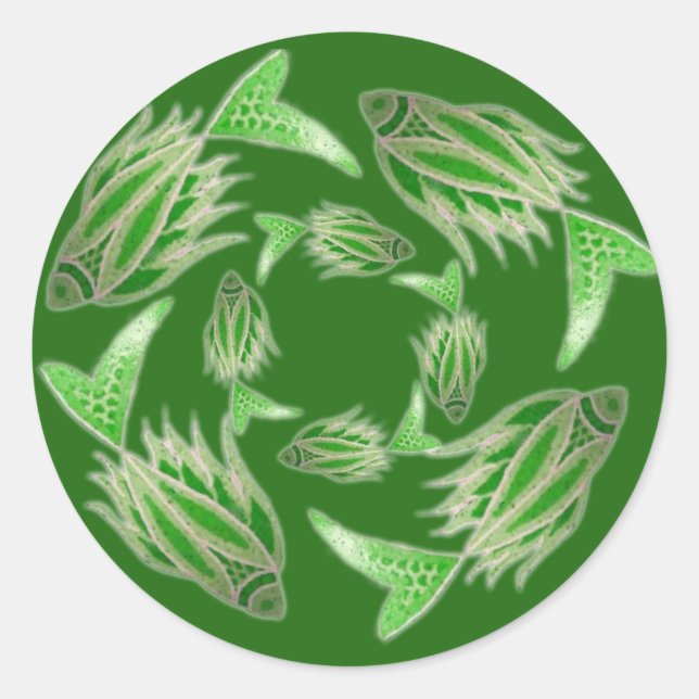 Green Fish Circling Sticker (Front)