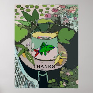 Green Fish in Bowl Poster