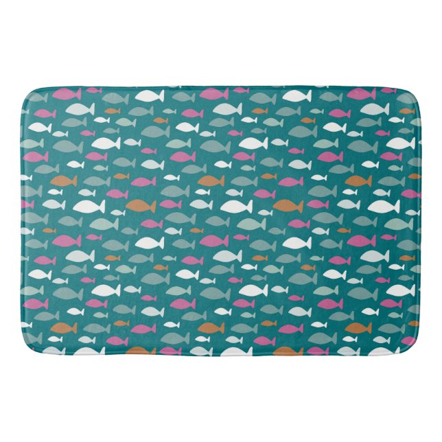 Green Fish Shoal Bath Mat (Front)