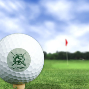 Green Fisherman Pole and Fish Personalised Golf Balls