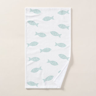 Green fishes on white background hand towel