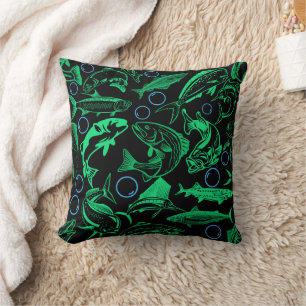 Green Fishes Pattern 10.w Black BG Cushion