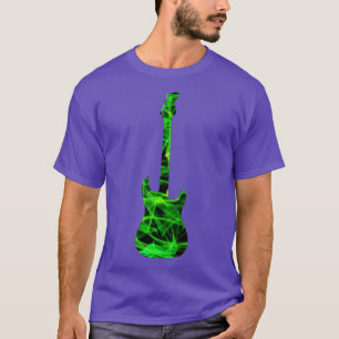 Green Flame Guitar Silhouette on Black T-Shirt