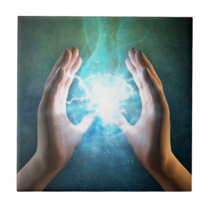 Green flame powerful healing hands ceramic tile