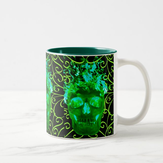 Green Flame Skull Mug (Right)