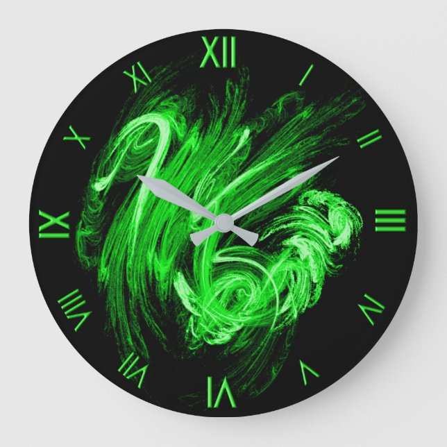 Green Flame w/ Lime Roman Numerals Wall Clock (Front)