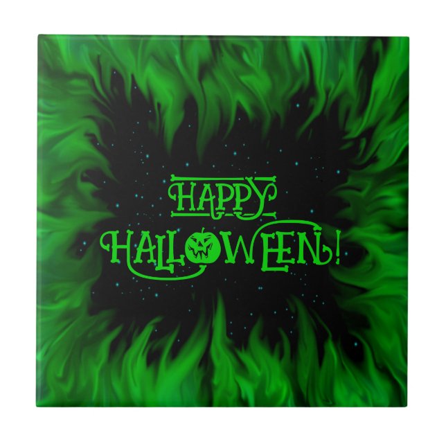 Green Flames in the Starlight Sky Ceramic Tile (Front)