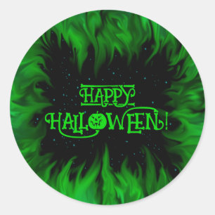 Green Flames in the Starlight Sky Classic Round Sticker