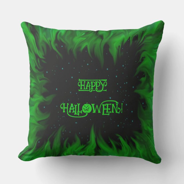 Green Flames in the Starlight Sky Cushion (Front)