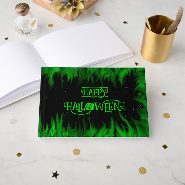 Green Flames in the Starlight Sky Guest Book (Front Open)