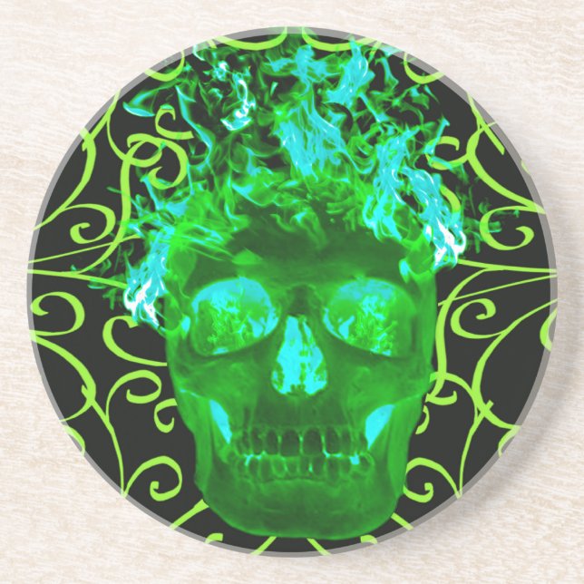 Green Flaming Skull Coaster (Front)