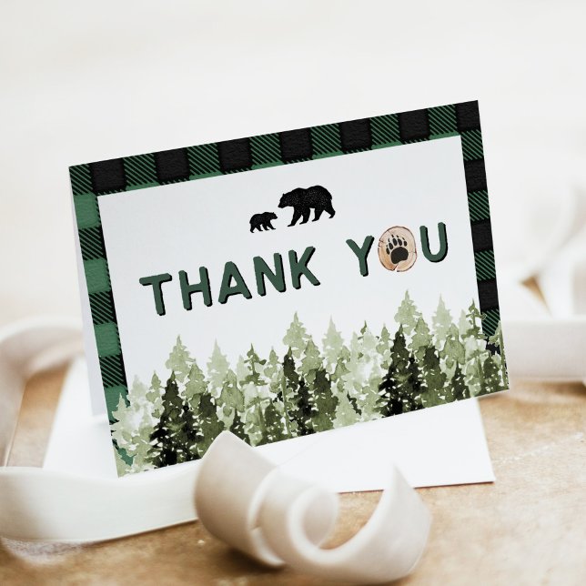 Green Flannel Bear Pine Tree Thank You Card (Creator Uploaded)