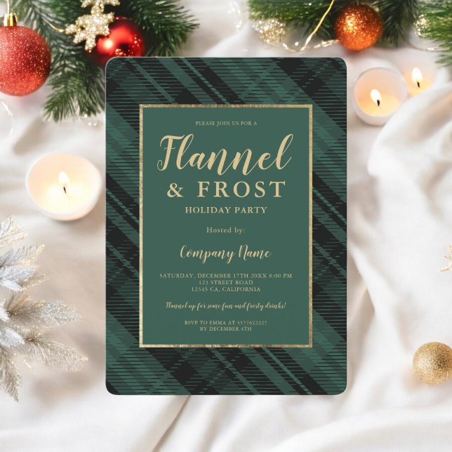 Green flannel frost business corporate Christmas Invitation (Green flannel frost business corporate Christmas Invitation)