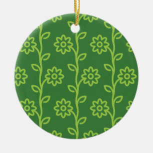 Green Flat Flower Garden Pattern Ceramic Ornament