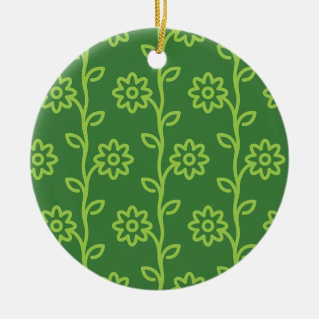 Green Flat Flower Garden Pattern Ceramic Ornament (Front)