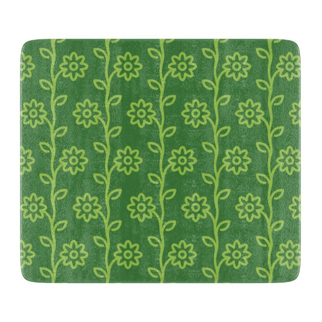 Green Flat Flower Garden Pattern Cutting Board (Front)