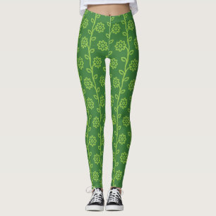 Green Flat Flower Garden Pattern Leggings