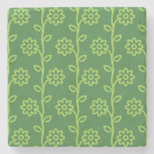 Green Flat Flower Garden Pattern Stone Coaster