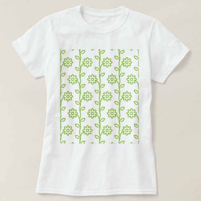 Green Flat Flower Garden Pattern T-Shirt (Design Front)