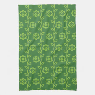 Green Flat Flower Garden Pattern Tea Towel