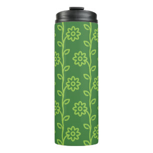 Green Flat Flower Garden Pattern Thermal Tumbler