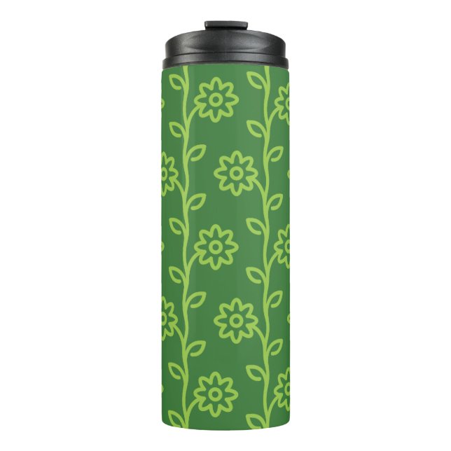 Green Flat Flower Garden Pattern Thermal Tumbler (Front)