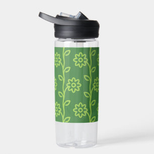 Green Flat Flower Garden Pattern Water Bottle