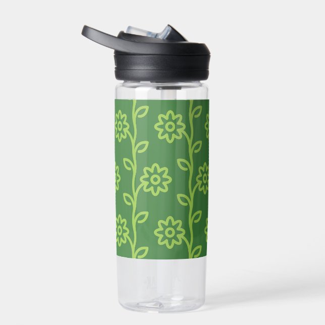 Green Flat Flower Garden Pattern Water Bottle (Right)