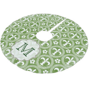 Green Fleur De Lis Monogram Initial Tree Skirt