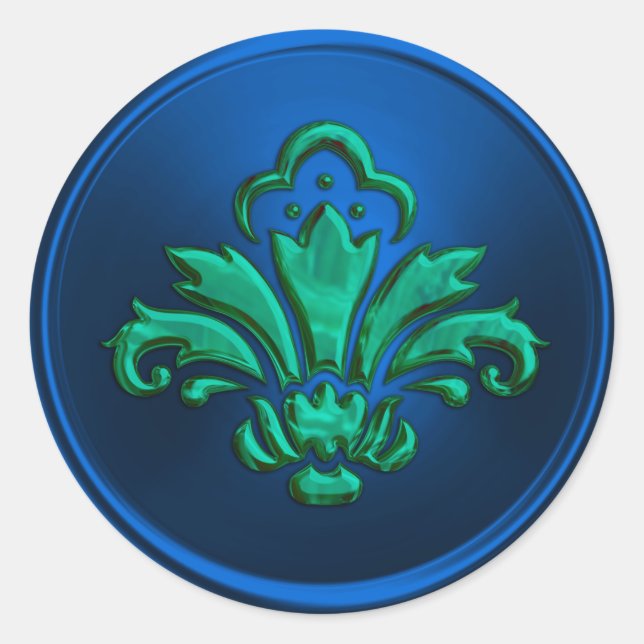 Green Fleur de Lis on Blue Envelope Seal (Front)