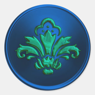 Green Fleur de Lis on Blue Envelope Seal