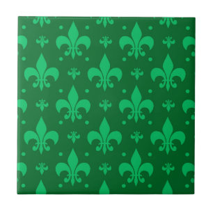 Green Fleur-de-lis Pattern Design Ceramic Tile