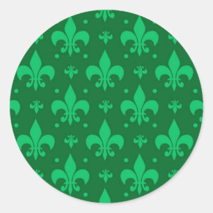 Green Fleur-de-lis Pattern Design Classic Round Sticker