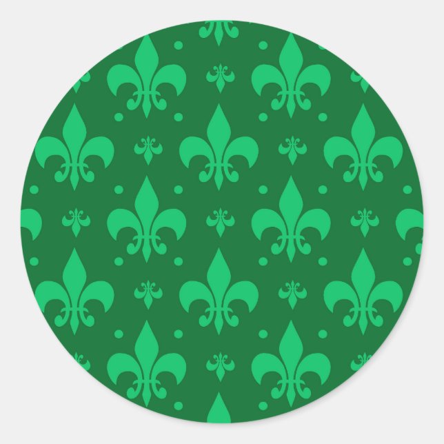 Green Fleur-de-lis Pattern Design  Classic Round Sticker (Front)
