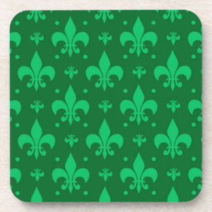 Green Fleur-de-lis Pattern Design Coaster