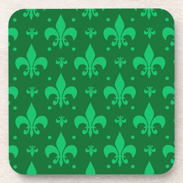 Green Fleur-de-lis Pattern Design  Coaster (Front)