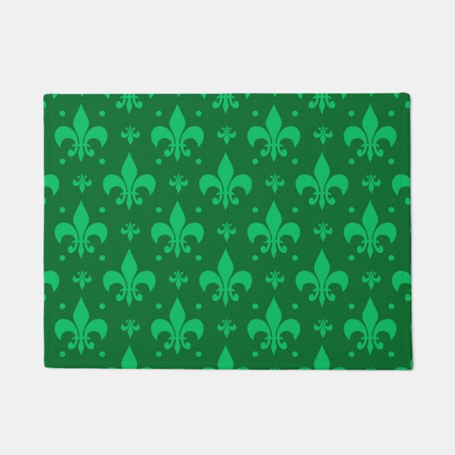 Green Fleur-de-lis Pattern Design  Doormat (Front)