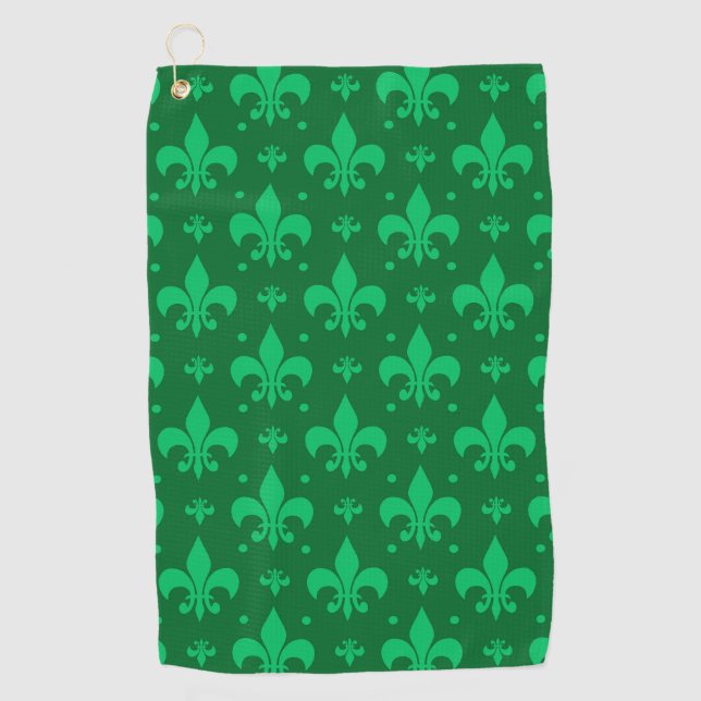 Green Fleur-de-lis Pattern Design  Golf Towel (Front)