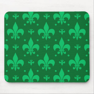 Green Fleur-de-lis Pattern Design Mouse Pad