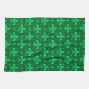 Green Fleur-de-lis Pattern Design Tea Towel