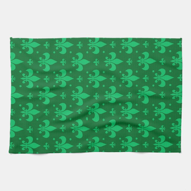 Green Fleur-de-lis Pattern Design  Tea Towel (Horizontal)
