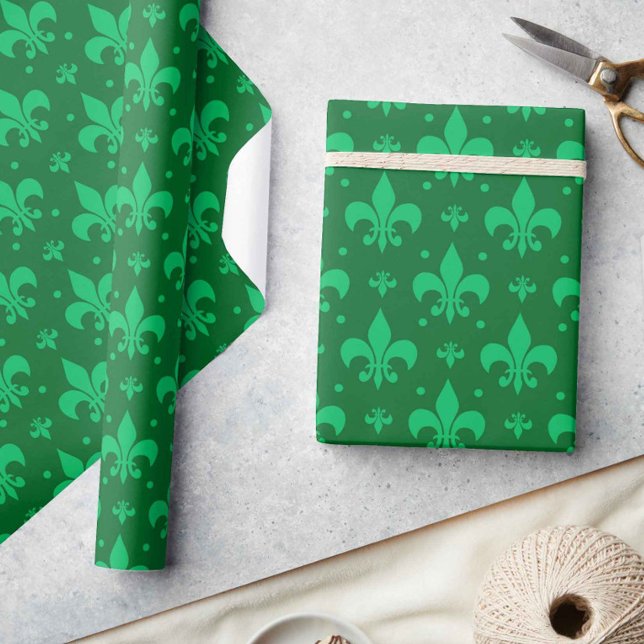 Green Fleur-de-lis Pattern Design  Wrapping Paper (Creator Uploaded)