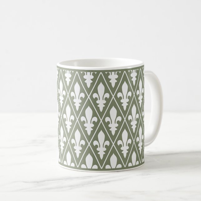 Green Fleur-de-Lys Lattice Coffee Mug (Front Right)