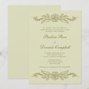 Green Fleurons Wedding Invitation