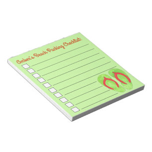 Green Flip Flop Sandals Beach Packing List Notepad