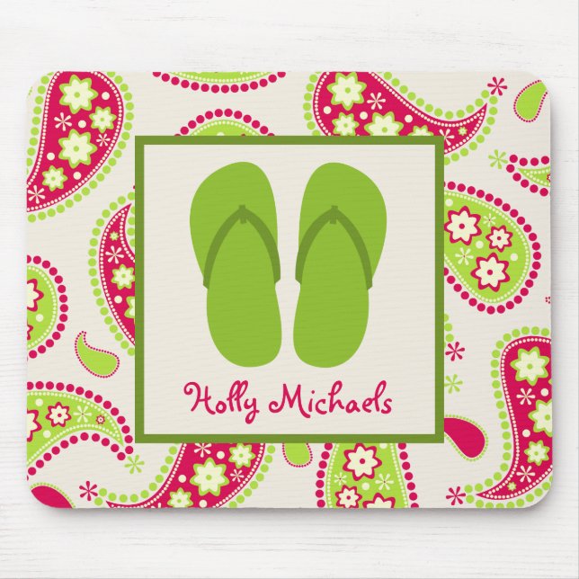 Green Flip Flops / Pink And Green Paisley Mousepad (Front)