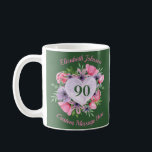 Green Floral 90th Birthday Mug for Women<br><div class="desc">Looking for an inexpensive birthday gift for a 90 year old woman? She'll love sipping her favourite coffee or tea from this lovely personalised green 90th birthday mug. Gorgeous floral heart mug can be personalised with her name and your own custom message... perfect gift for the 90 year old woman...</div>