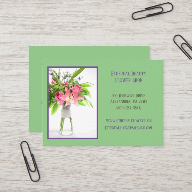 Green floral arrangement business card (Front/Back In Situ)