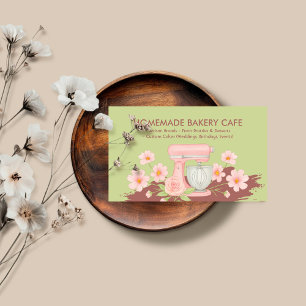 Green Floral Bakery Pastry Cake Maker Business Card