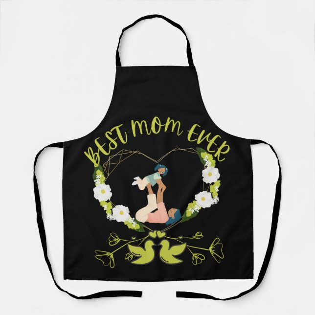 Green Floral Best Mum Ever Mother And Daughter  Apron (Front)